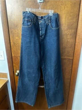 LEI retro jeans size 7 button front wide leg high waist washed dark wash